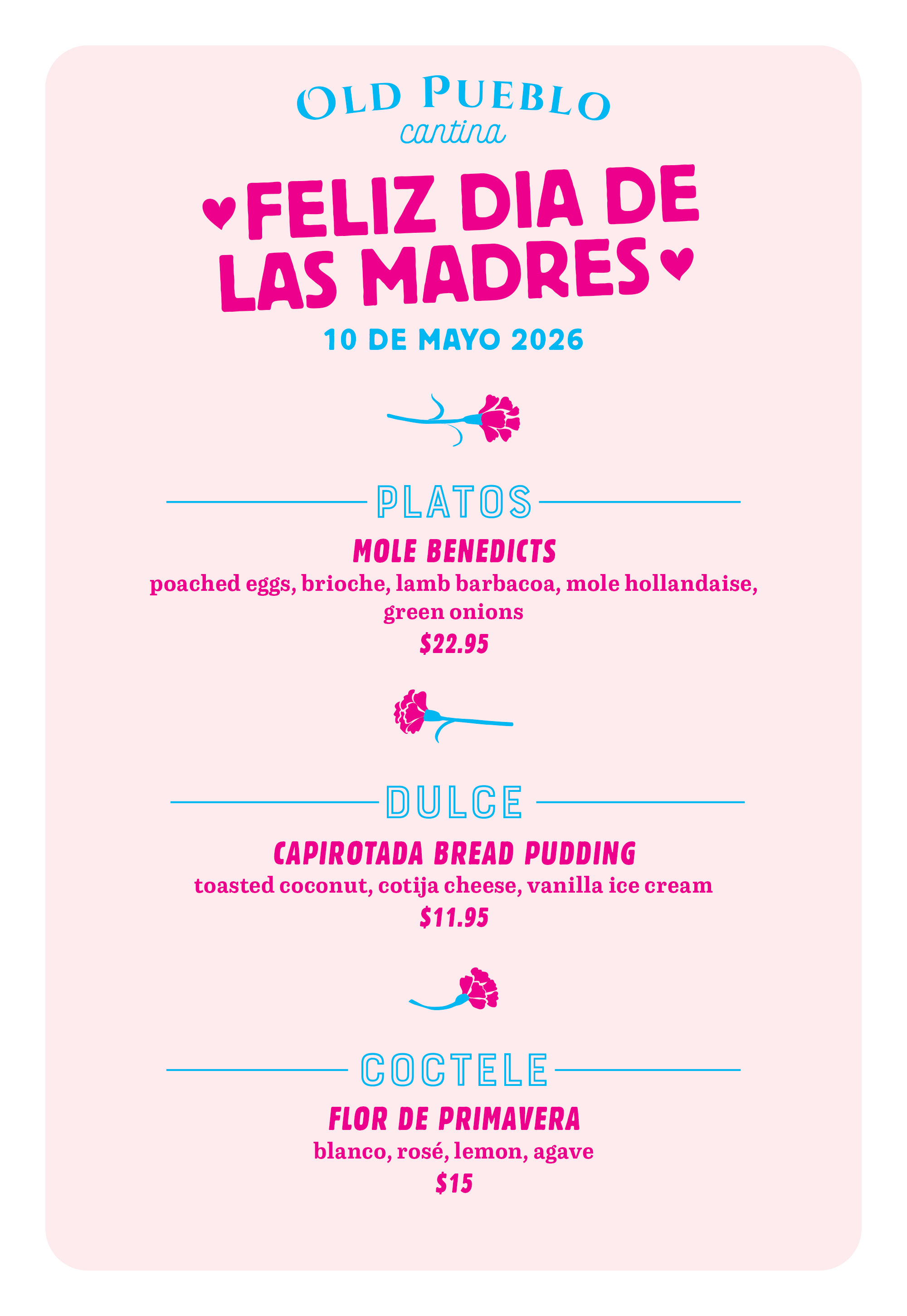 Mothers Day Menu